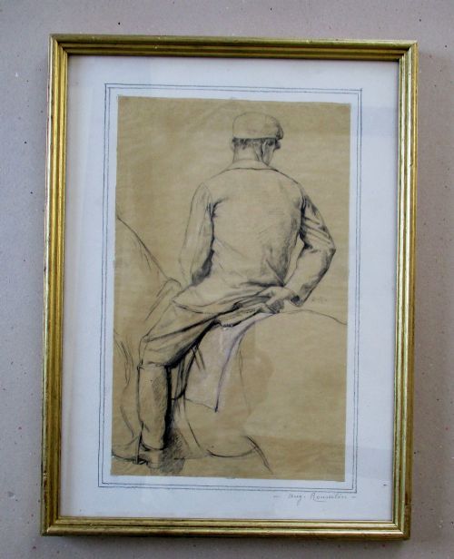 fig 1. The Jockey The rider fine antique drawing by Auguste Rousselin  (1848-1916) Ed Manet and horse riding interest 