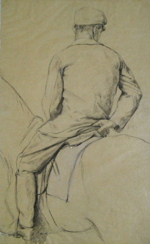The Jockey the Rider Fine Antique Drawing by Auguste Rousselin  (1848-1916) Ed Manet and Horse Riding Interest