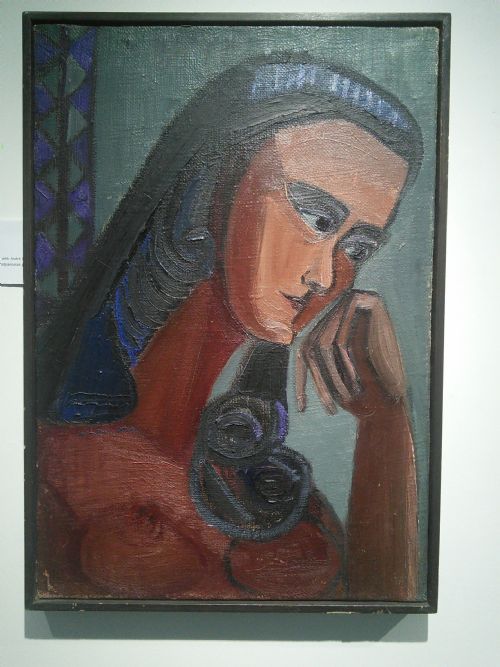 fig 1. Antique 1940s French Cubist oil Picasso-esque pensive Woman attibuted Nicolas Poliakoff