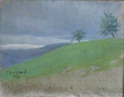 French Aveyron Landscape, 1931 Rolling Hills, Oil on Board by  Jean Amblard (1911-1989)