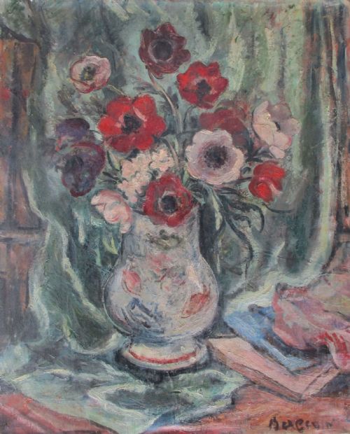 Frenchalbert Bergevin (1887-1974) Antique Still Life with Anemones, 1943 Soutine -Esque War Period Oil on Canvas