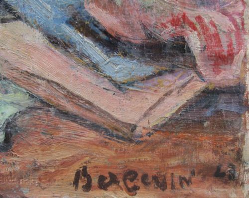 fig 3. FrenchAlbert Bergevin (1887-1974) antique Still life with Anemones, 1943 Soutine -esque war period oil on canvas