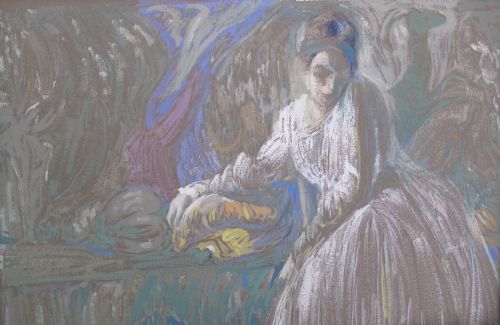 Antique Sarkis Katchadourian (1886-1947)  Armenian Iranian Art Nouveau Style Pastel Paris Ca 1920