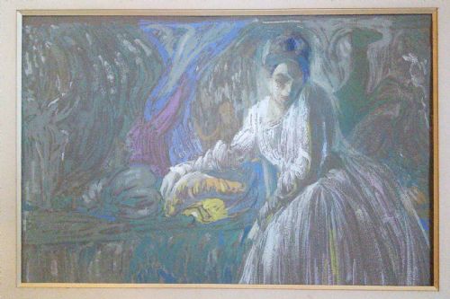 fig 1. Antique Sarkis Katchadourian (1886-1947)  Armenian Iranian art nouveau style pastel Paris ca 1920