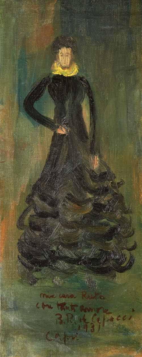 Italian Surrealist  Artist Bruno Capacci (1906-1996) Oil on Canvas Dated 1931 -Woman in a Grand Black Robe