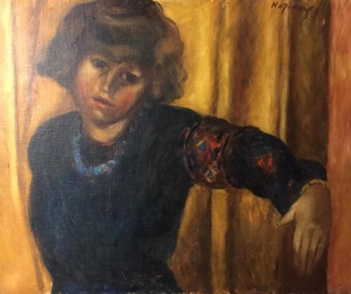 American Kendal Coles Hopkings (1908- 1981)  Young Woman in Paris, Ca 1932, Antique Oil on Canvas