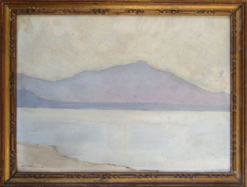 Summer 1925:  a Beautiful Stylised Mountain and Lakeside Landscape St Sulpice  Swiss Alps