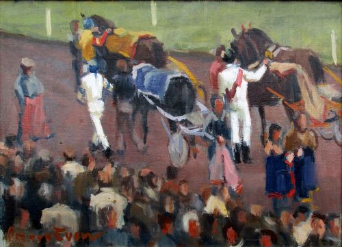 Antique French Normandy Deauville Harness Racing Oil on Canvas  by Pierre Even Jockeys and Horses