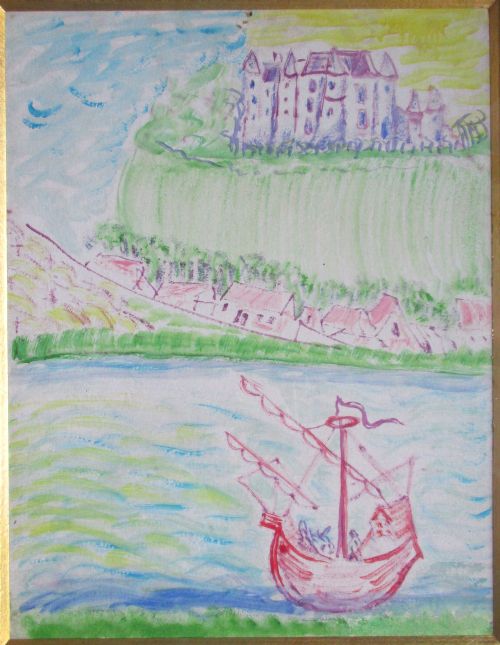 Chagall-esque Dream Landscape Ca. 1930 by Ukrainian Issaac Mitchine (Kiev 1900- Died in Deportation 1941) Original Painting "The Caravel"