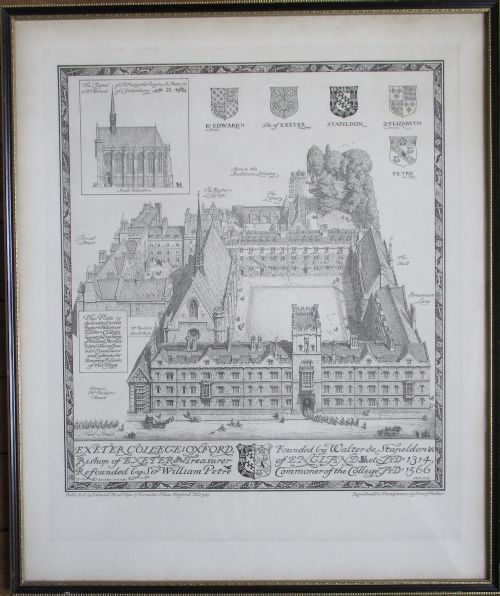 Antique Photogravure of Exeter College Oxford, Arts and Craft Period 1915 by  Emery Walker After Edmund Hort New