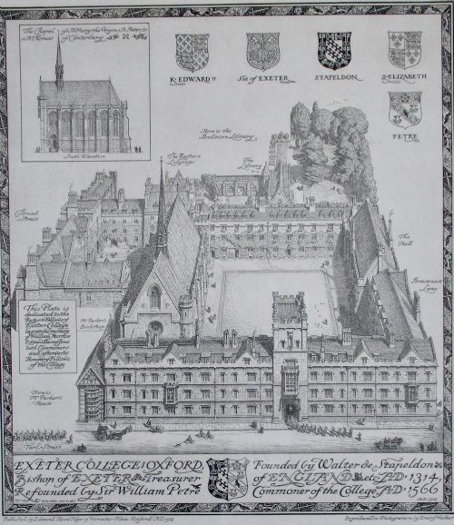 fig 1. Antique Photogravure of Exeter College Oxford, Arts and Craft period 1915 by  Emery Walker after Edmund Hort New