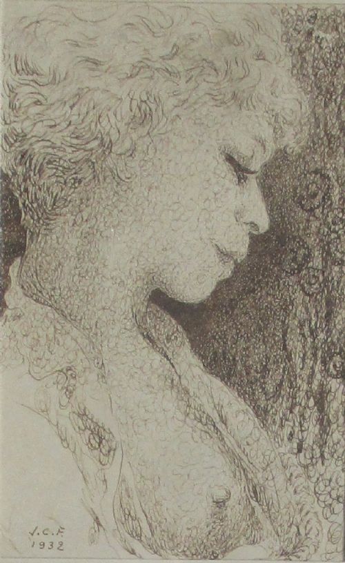 fig 1. French antique surrealist Jean-Claude Fourneau circle of André Breton dated 1932 rare fine ink drawings (2) in one frame