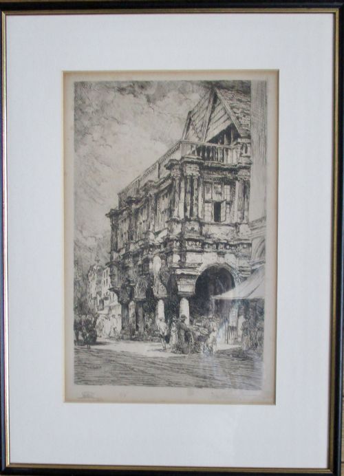 fig 1. Rare Exeter Guildhall engraving by Walter Henry Sweet (1889-1943), circa 1910