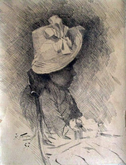 Impressionnist Study of a Girl with Doll, 1887, Attributed to  Jean-philippe George (1818-1888) Very Fine Ink Drawing