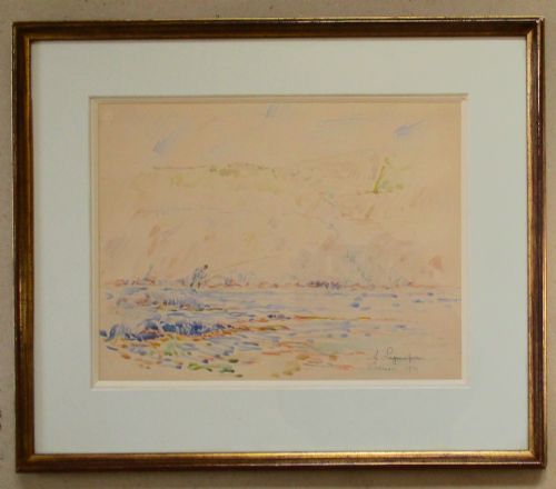 Antique Fisherman in Collioure,  South of France, Pointillist Watercolour Circa 1920 by André Lagarrigue