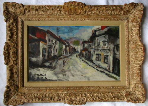1920s French Expressionist, Close to De Vlaminck in Style. Village in the Creuse Region, Montparnasse Frame