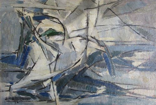 fig 2. Superb antique 1956 abstract geometric oil on board, Paris , Salon des Réalites Nouvelles