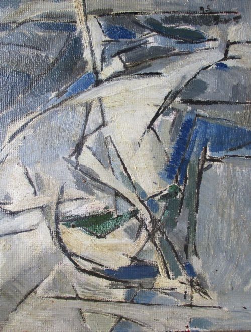 fig 1. Superb antique 1956 abstract geometric oil on board, Paris , Salon des Réalites Nouvelles