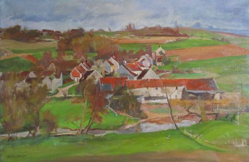 fig 1. Andre Hebutere - Modigliani's brother-in-law!- important oil, Brie or Normandy village scene ca 1950