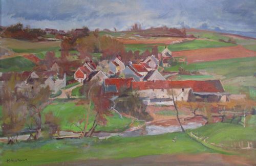 Andre Hebutere - Modigliani's Brother-in-law!- Important Oil, Brie or Normandy Village Scene Ca 1950