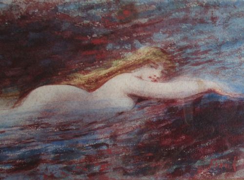 fig 2. Little Mermaid or siren: symbolist art nouveau period antique watercolour circa 1890