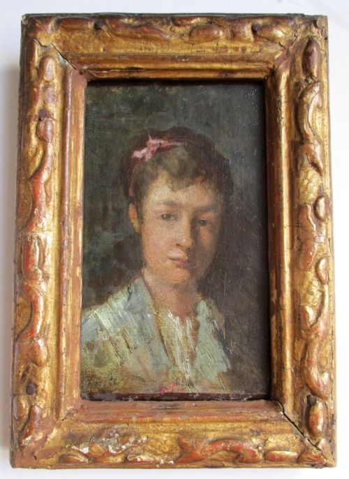 Bearing Signature Corot Superb French Portrait of a Girl, Ca 1850-1880 Oil on Canvas