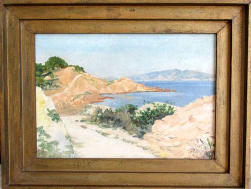 Summer on the Mediterranean Coast, Camargue, the South of France, Antique Oil by Etienne Laget  Ca 1950