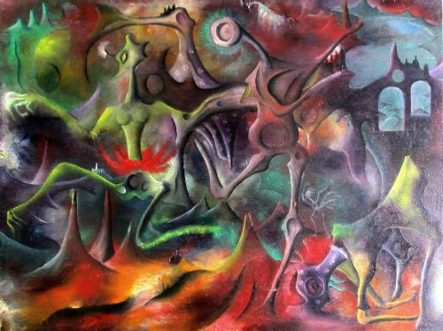 Surrealist 1940s Period Ww2 Similar Max Ernst Horrors of War Oil Painting. Hell, Beautifully Depicted.