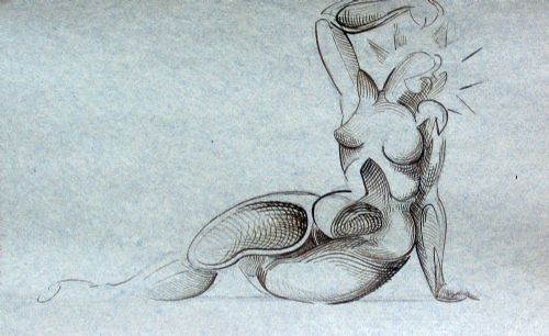 Surrealist Cubist Pen/ink Drawing Radiant Nude, Art Deco Period 1930s-40s
