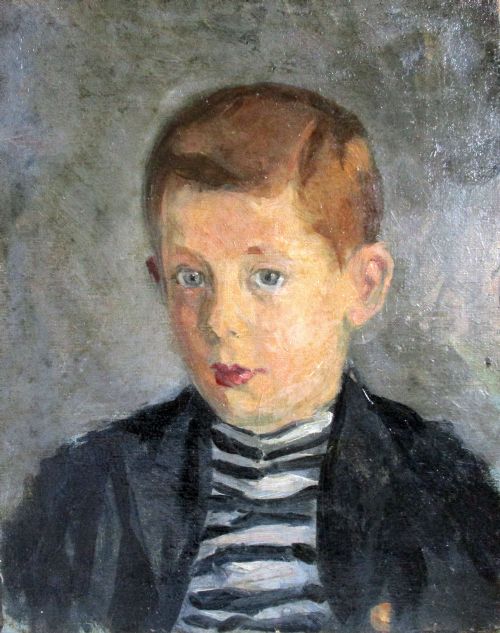 fig 1. Paris Montmartre Child, the Sailor's Shirt, Antique French oil ca 1920