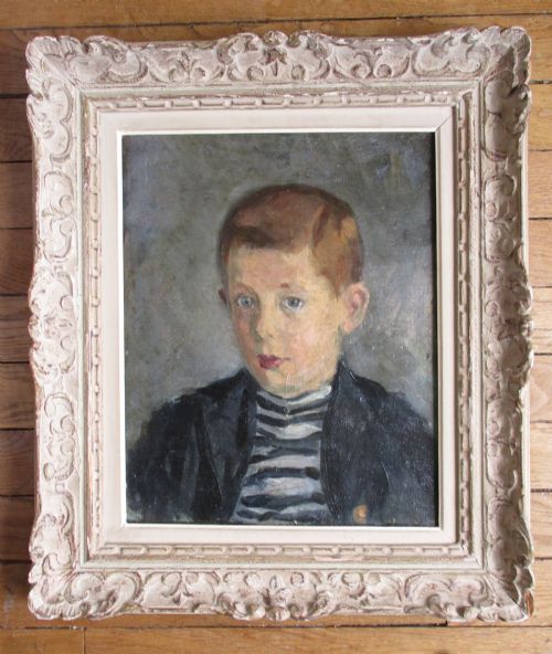 Paris Montmartre Child, the Sailor's Shirt, Antique French Oil Ca 1920