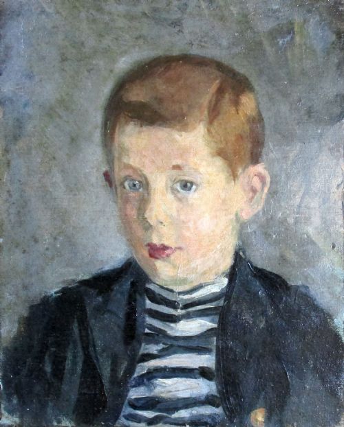 fig 2. Paris Montmartre Child, the Sailor's Shirt, Antique French oil ca 1920