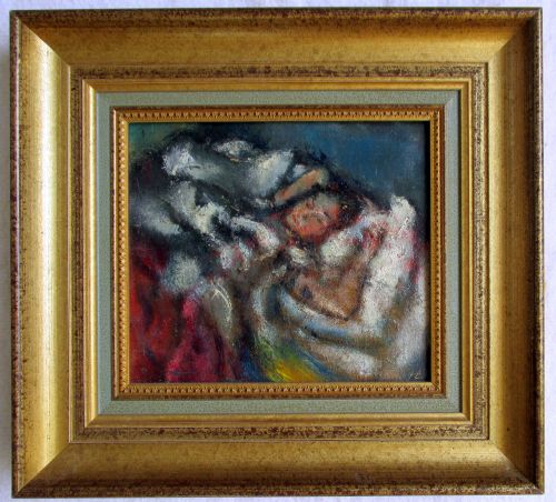 The First Morning Stretch: Antique Oil on Canvas Ca 1940 by Swedish French  Hans Ekegardh