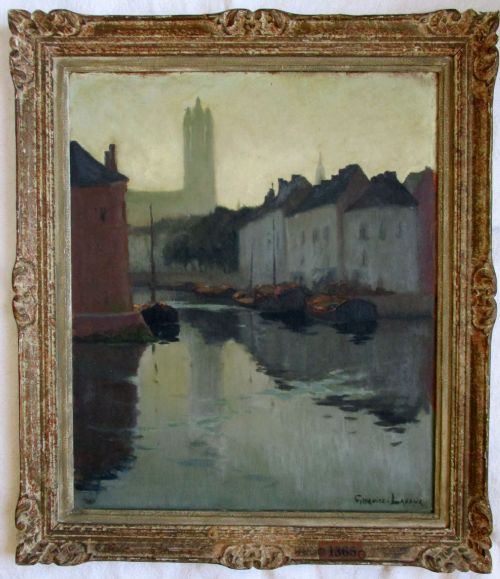 Exhibited in 1939!  Antique French "Summer Evening by the Sea" Oil on Panel by Gregoire-lavaux