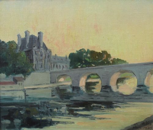 Paris, the Seine and the Louvre, 1947:  Antique Oil by Romanian-argentinian Demetrio Filip (1921 - 1993).
