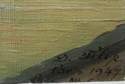 fig 2. Paris, the Seine and the Louvre, 1947: antique oil by Romanian-Argentinian Demetrio Filip (1921 - 1993).