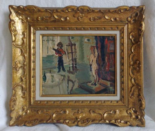 fig 1. French Expressionist Montmartre the artist's studio by Gabriel Dauchot, ca 1950. Greta Garbo owned a works by the artist! Antique oil on canvas.
