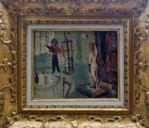 fig 2. French Expressionist Montmartre the artist's studio by Gabriel Dauchot, ca 1950. Greta Garbo owned a works by the artist! Antique oil on canvas.