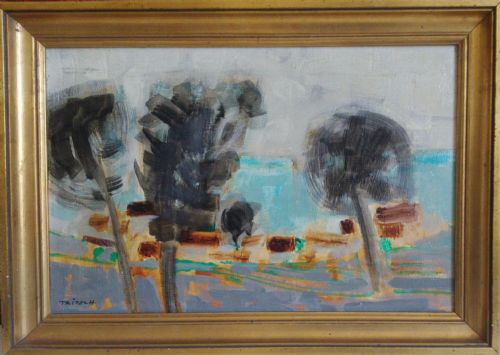 Abstracted Trees by the Sea, Poetic Realism by Prize of Rome Awarded Paul Tritsch, Oil on Canvas Ca  1955