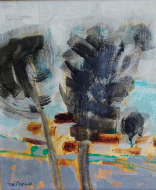 fig 1. Abstracted Trees by the Sea, poetic realism by Prize of Rome awarded Paul Tritsch, oil on canvas ca  1955