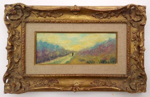 Antique French Colourist Painting, Circa 1890, Lone Figure Walking Across Heather Fields
