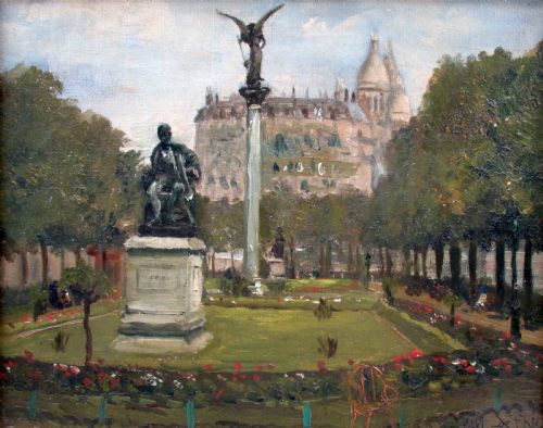 Montmartre Ca 1910, Sacre Coeur, Anvers Square, the Diderot Sculpture by Paul De Frick (1864-1935)