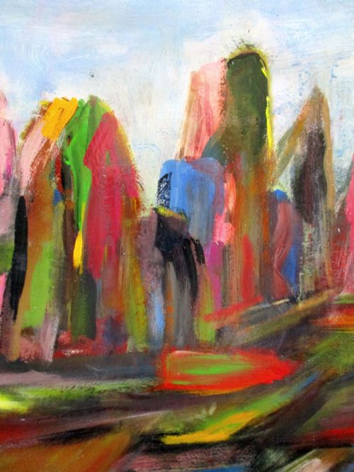 fig 2. Masterpiece: Consuelo de Saint Exupery -wife of Antoine - abstracted mountains, Mexico, 1958 important oil on board