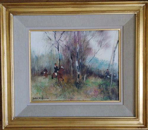 fig 1. Jules Rene Herve Riders in the Woods, Country Pursuits: antique oil on canvas 