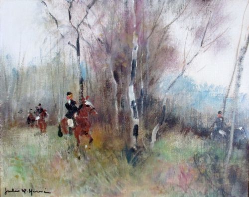 Jules Rene Herve Riders in the Woods, Country Pursuits: Antique Oil on Canvas