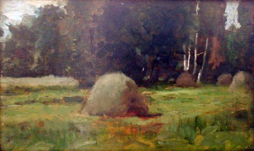 Haystacks 1880s French Plein Air Study in the Tradition of Courbet