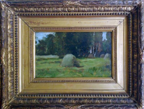 fig 1. Haystacks 1880s French plein air study in the tradition of Courbet