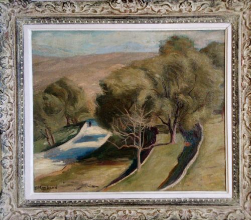 fig 2. Bloomsbury group c 1930  Figure in a cubist landscape, Brittany,  Jean Hippolyte Marchand (1883–1941)