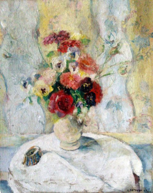 Flowers, 1939 an Enchanted World Large Antique French Oil by Rémy Hétreau (1913-2001)