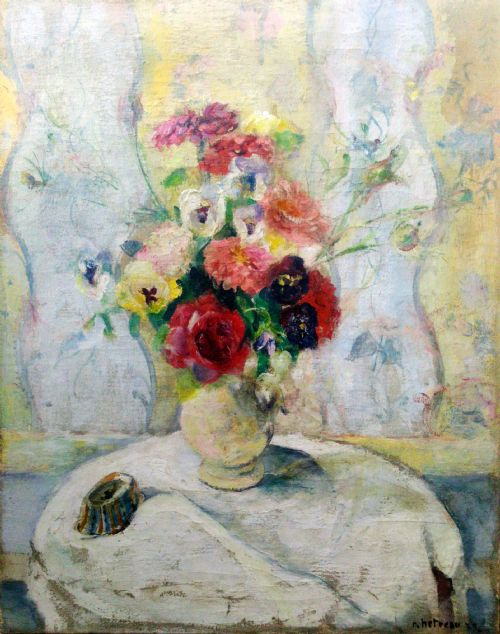 fig 1. Flowers, 1939 An enchanted world large antique French oil by Rémy Hétreau (1913-2001) 